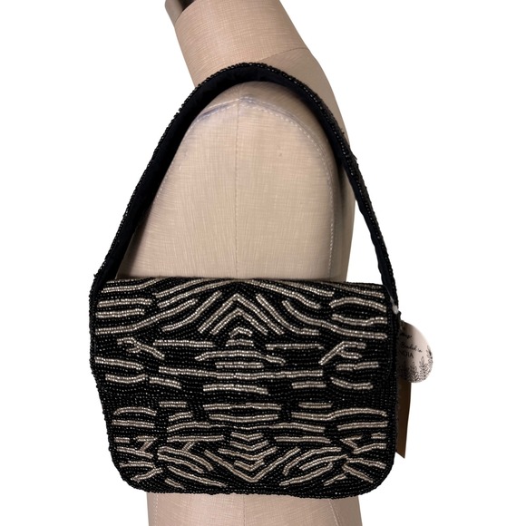 Handmade in India Black Gold Beaded Purse Bag Handbag Statement NWT